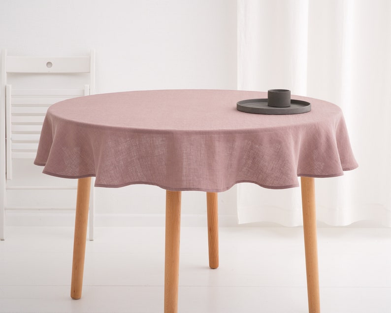 Round Linen Tablecloth, Wedding Linen Tablecloth, Linen Tablecloth Mauve