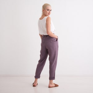 Women Linen Trousers, Elegant, Classic, High Waist Trousers with Pockets image 2