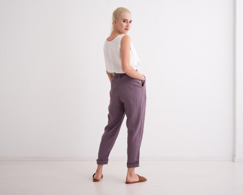 Women Linen Trousers, Elegant, Classic, High Waist Trousers with Pockets image 2