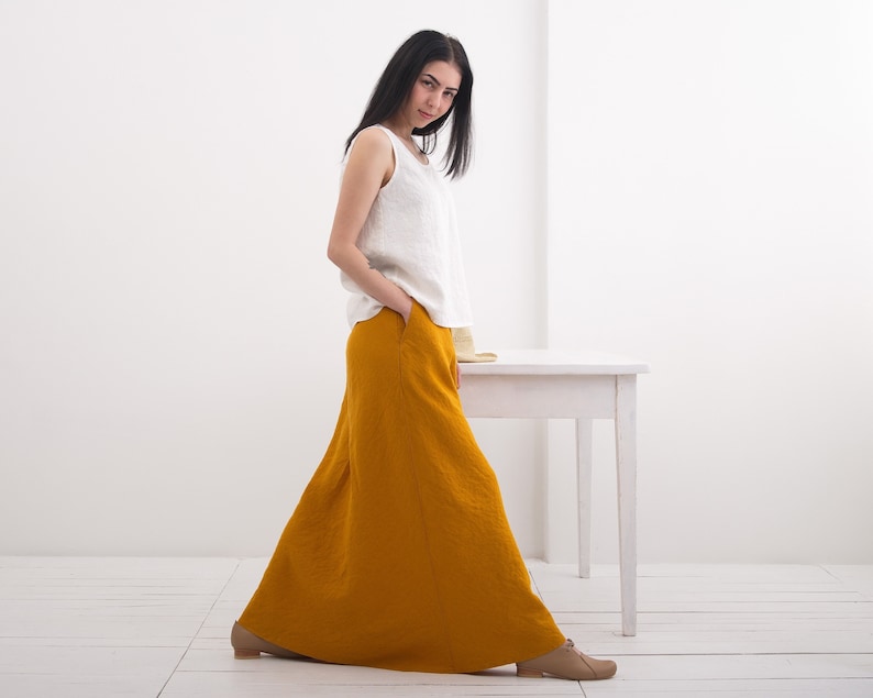 Linen Maxi Skirt with pockets, A Line, Long Linen Skirt, Elegant Womens Skirt image 2