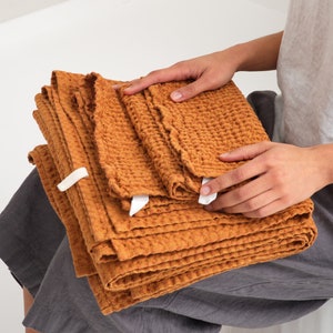 Natural Linen Waffle Towel Set, Face Towel, Body Linen Towels, Linen Gift