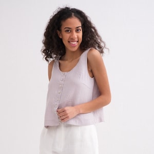 Linen Tank Top with Buttons, Sleeveless Linen Top, Soft Linen Top