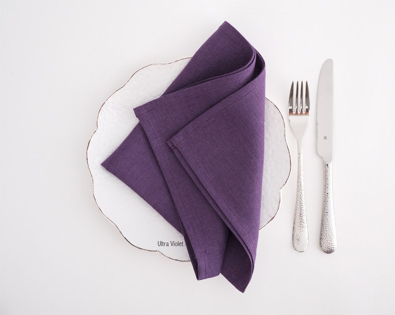 Stone washed Linen napkins. Washed linen napkins. Soft linen napkins for your kitchen and table linens. Ultra Violet