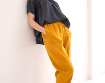 Straight-leg Linen Pants, Women Linen Trousers, Elegant, Classic, Comfortable Linen Trousers with Pockets and Elasticed Waist