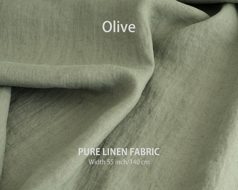 Soft linen fabric by the yard, Best flax linen, Premium European quality for sale, Natural Moss Green color, linen fabric store 24. Olive