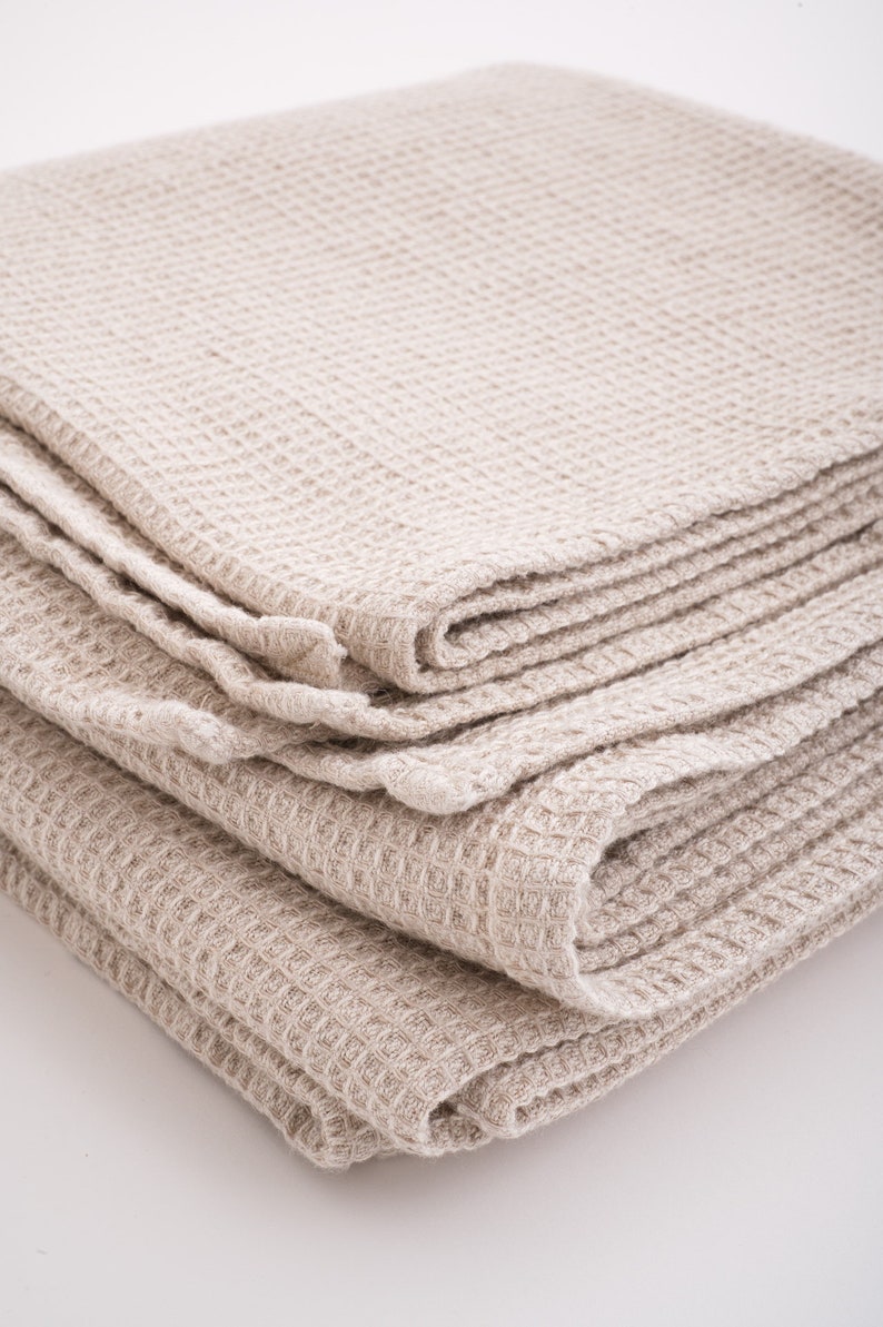 Linen Blanket, Linen Throw Blanket, Bedspread, Undyed Waffle Linen Blanket, Coverlet, Linen Bed Throw image 3