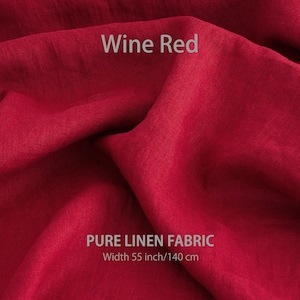 Soft linen fabric by the yard, Best flax linen, Premium European quality for sale, Natural Wine Red color, linen fabric store