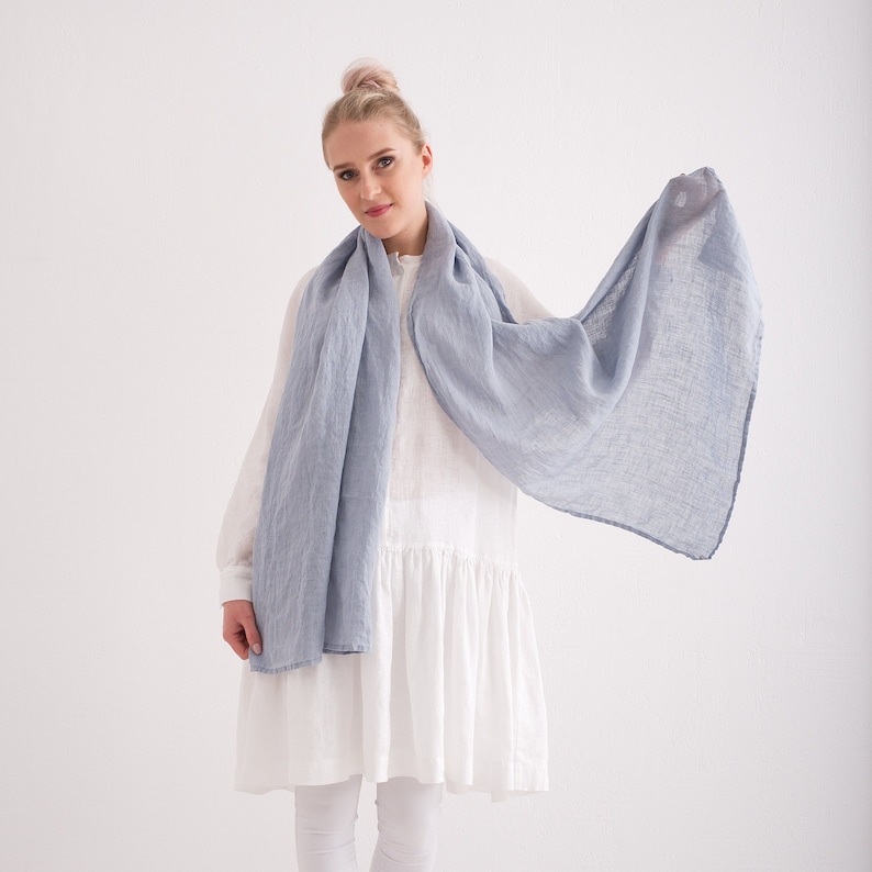 Linen Scarf. Natural soft washed linen scarf. Linen Woman Scarf. Airy Blue