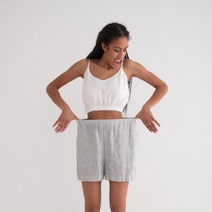 Linen Pajama, Linen Pajama set Crop Top and Shorts, Linen Nightwear image 1