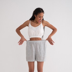 Linen Pajama, Linen Pajama set - Crop Top and Shorts, Linen Nightwear