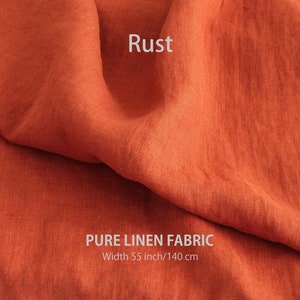 Tissu en lin doux par mètre, Meilleur lin, Qualité européenne supérieure à vendre, Couleur orange rouille naturelle, Magasin de tissus en lin 19. Rust