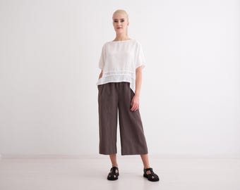 Linen Top Women, Oversized Linen Tunic, Minimalist Linen Blouse, Loose Linen Shirt, Summer Linen Top
