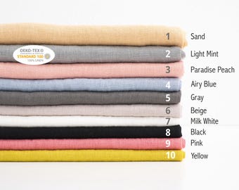LINEN FABRIC SAMPLES, Light Weight Linen 85 g/m2 Fabric, Softened stone washed linen fabric color palette