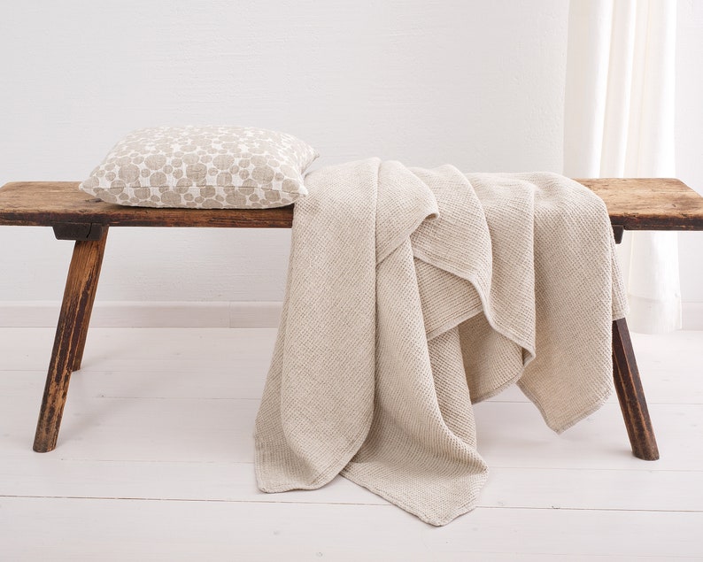 Linen Blanket, Linen Throw Blanket, Bedspread, Undyed Waffle Linen Blanket, Coverlet, Linen Bed Throw image 4