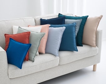 Handmade Linen Pillowcase, Flange Edge Throw Pillow Cover, Modern Home Decor Accent