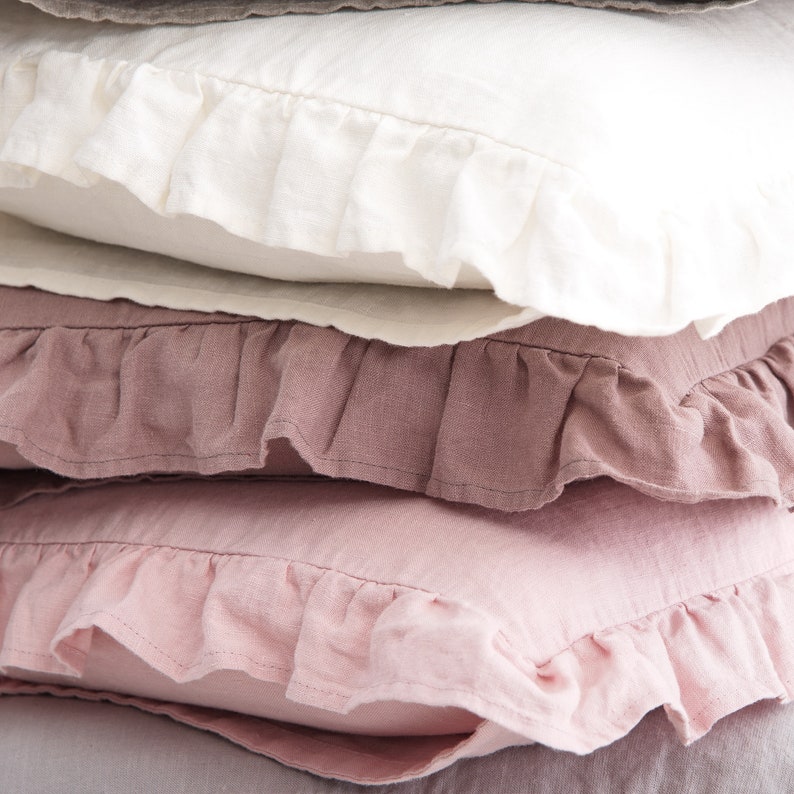 Linen Pillowcase, Linen Pillow Case With Ruffle, Custom Colour Linen Pillow Case, Classic Linen Pillowcase image 2