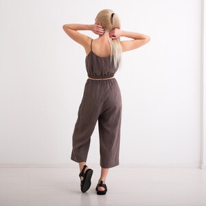 Linen culottes, Washed Linen Women Pants. Comfortable Wide Leg Trousers with Pockets and Elastic Waist. image 2
