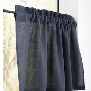 Rod pocket semi sheer curtains for small window, linen french cafe curtains for bathroom, header drapes light filtering valances skirt