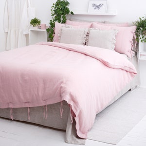Linen Bedding Set, 3 pieces Linen Set with ties,  Duvet Covers, 2 Pillowcases, Linen Bedding,