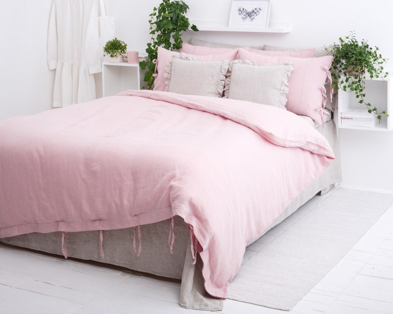 3 pieces Linen Set with ties Linen Bedding Set 2 Pillowcases Linen Bedding, Duvet Covers