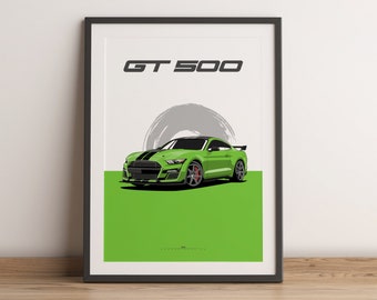 Shelby GT500  printed Matte Poster, gift, art car, illustrations, poster, birthdays, wall print