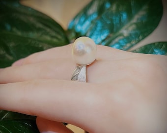 Sterling silver 925 ring with baroque pearl, size 58, item RU02