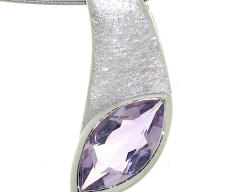 Charming sterling silver pendant series "Ocean" with amethyst 7x14 marquise cut rhodium-plated by Peter Erker Item AH61AR