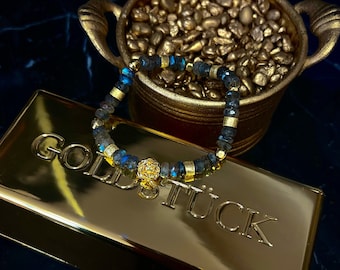 Gorgeous bracelet with labradorite and gold plated sterling silver spacers, 16.5 cm long, item AB45