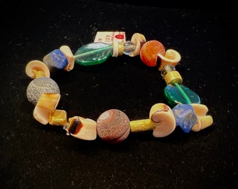 Handmade bracelet with glass, shells, vergsilblapis and agate - AB17