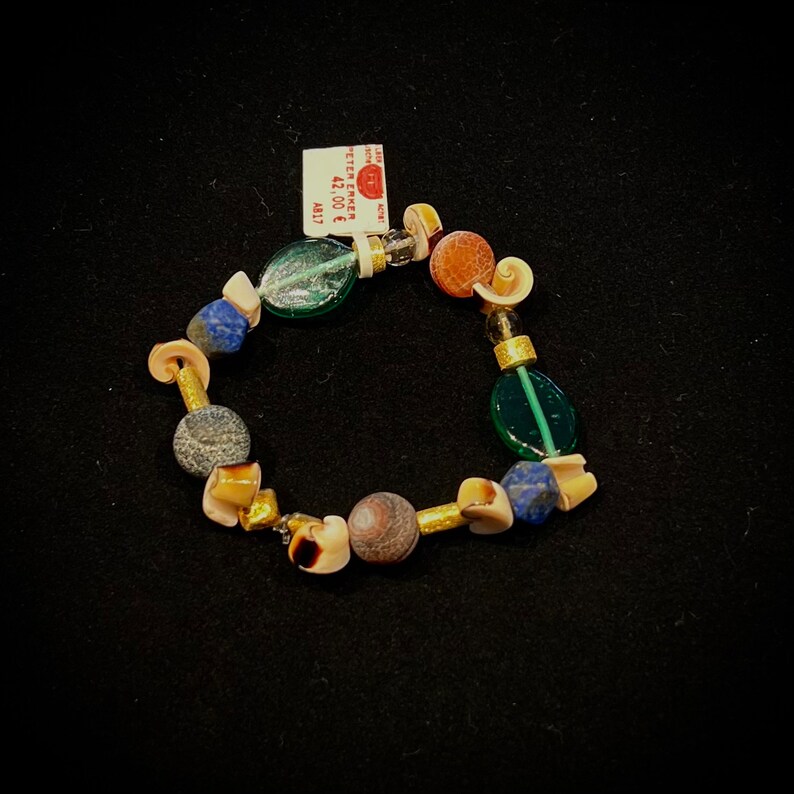 Handmade bracelet with glass, shells, vergsilblapis and agate AB17 image 2