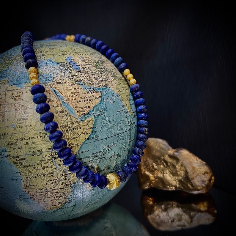 Stunning stone necklace with gold-plated sterling silver parts and lapis lazuli, 50 cm, item SK93 image 2