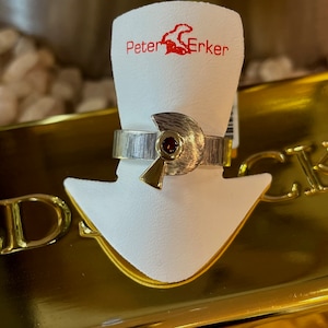 3 colored unique ring with gemstone made of palladium, silver and 18kt gold; in ring width 57 item NR14C