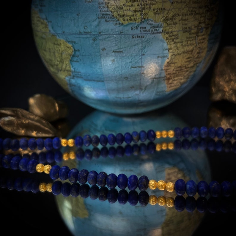 Stunning stone necklace with gold-plated sterling silver parts and lapis lazuli, 50 cm, item SK93 image 3