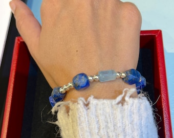 Bracelet lapis lazuli aquamarine, 16 to 18 cm, item AB02