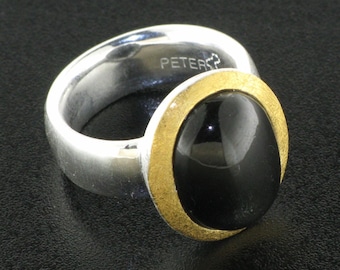 Gold-plated sterling silver ring with rose-cut black star diopside by Peter Erker item R96SD