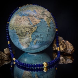 Stunning stone necklace with gold-plated sterling silver parts and lapis lazuli, 50 cm, item SK93 image 6