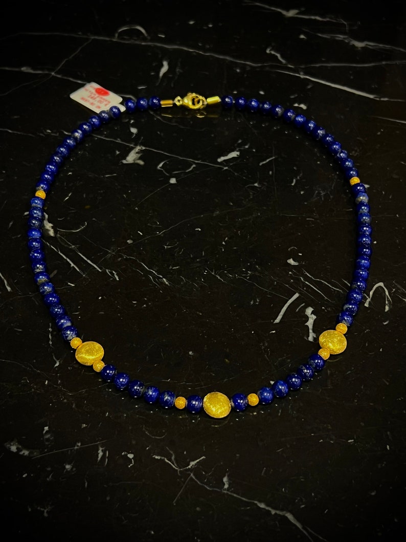 Charming lapis lazuli necklace with gold-plated sterling silver intermediate parts, 50 cm length, item SK97 image 7