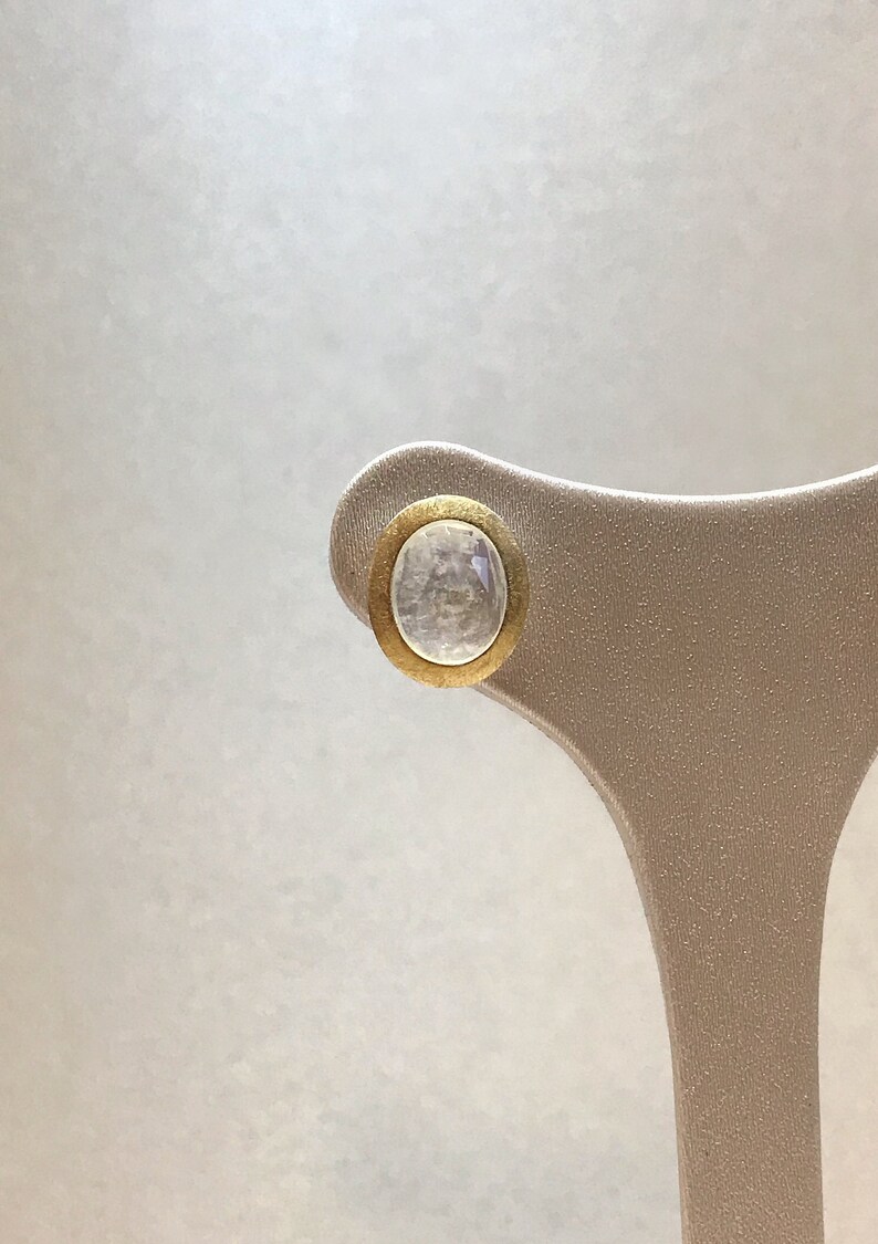 Dreamlike Labradorite stud earrings with gilded sterling silver Rainbow Moon Stone