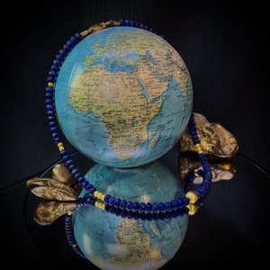 Stunning stone necklace with gold-plated sterling silver parts and lapis lazuli, 50 cm, item SK93 image 1