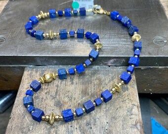 Handmade Gemstone Necklace made of Lapis Lazuli with gold-plated sterling silver beads SK1004