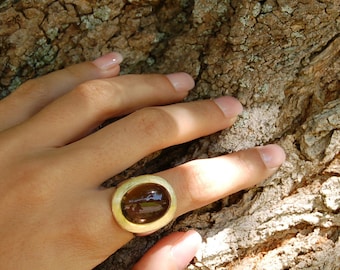 Stunning gold plated sterling silver ring with brown gemstone (smoky quartz; item R02SQ)