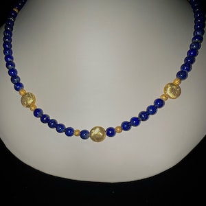 Charming lapis lazuli necklace with gold-plated sterling silver intermediate parts, 50 cm length, item SK97 image 1