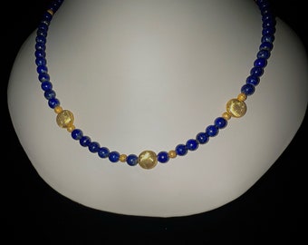 Charming lapis lazuli necklace with gold-plated sterling silver intermediate parts, 50 cm length, item SK97