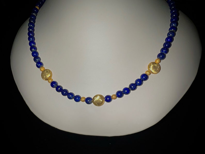 Charming lapis lazuli necklace with gold-plated sterling silver intermediate parts, 50 cm length, item SK97 image 1