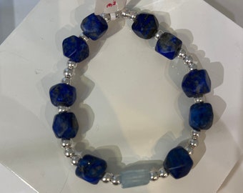 Bracelet Lapis Lazuli Aquamarine,16 to 18 cm ,Article AB02