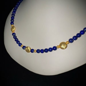 Charming lapis lazuli necklace with gold-plated sterling silver intermediate parts, 50 cm length, item SK97 image 2