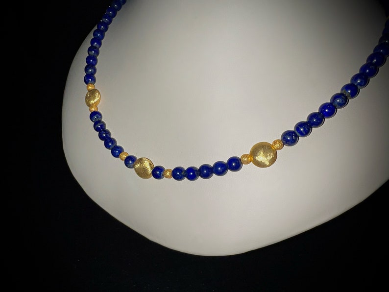 Charming lapis lazuli necklace with gold-plated sterling silver intermediate parts, 50 cm length, item SK97 image 2