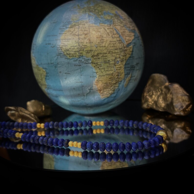 Stunning stone necklace with gold-plated sterling silver parts and lapis lazuli, 50 cm, item SK93 image 7