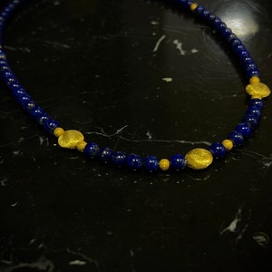 Charming lapis lazuli necklace with gold-plated sterling silver intermediate parts, 50 cm length, item SK97 image 4