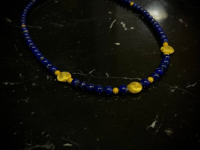 Charming lapis lazuli necklace with gold-plated sterling silver intermediate parts, 50 cm length, item SK97 image 4